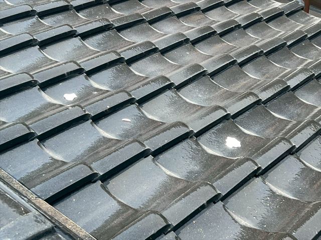 瓦の上に剥がれ落ちた漆喰